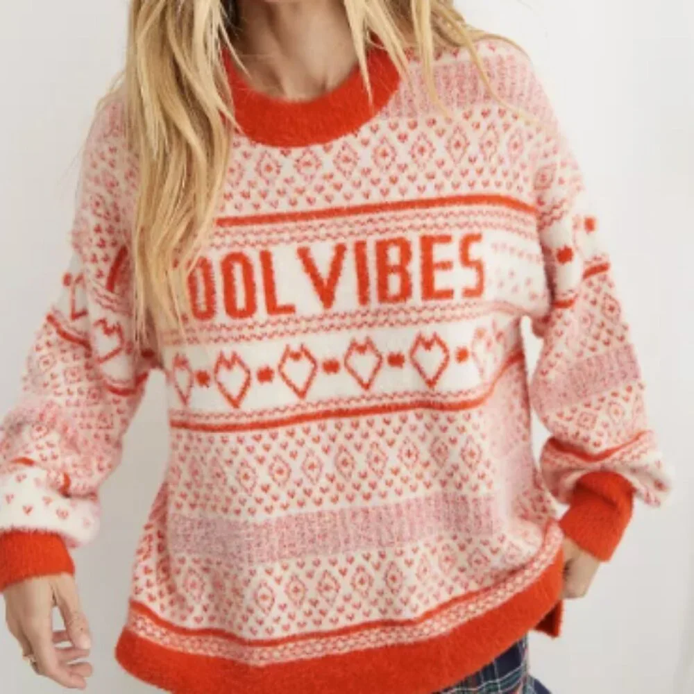 Aerie Oversized Long Sleeve Crew Neck Cool Vibes Sweater Size M